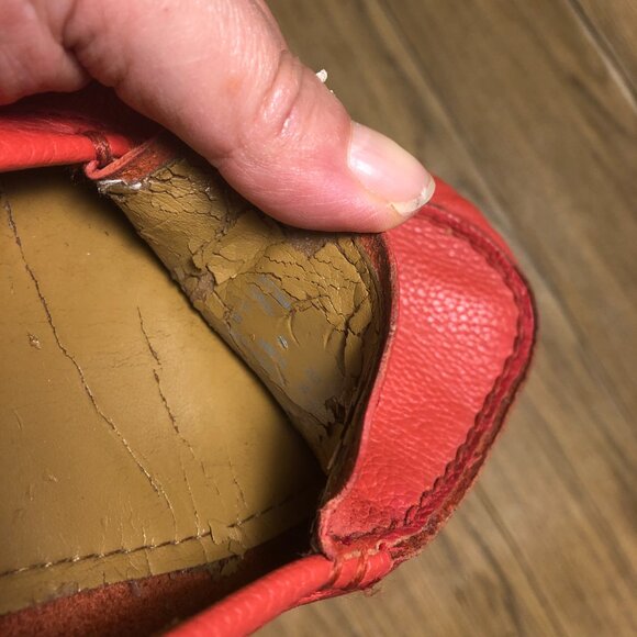 Coach women red leather loafers, leather lining, some peelings inside size 9 - Picture 8 of 10
